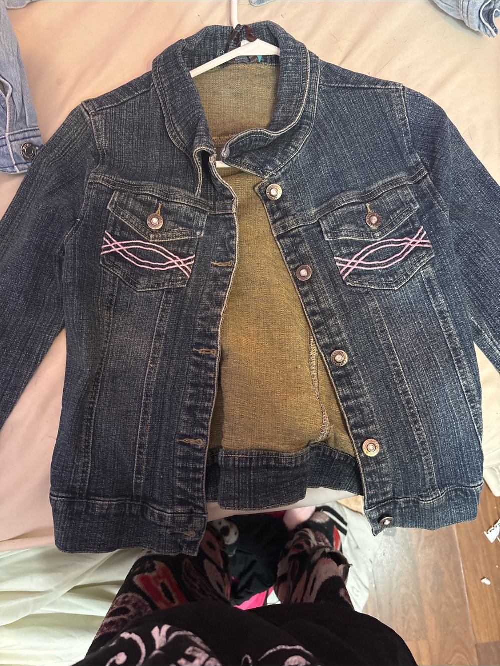 Vintage Y2K Sibling Denim Jacket | Size 10 | Pink Stitching